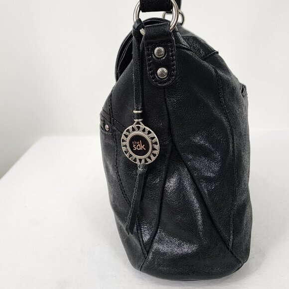 The Sak Black Leather Crossbody Adjustable Strap Rock Boho Grunge Costal Cowgirl - Picture 4 of 16